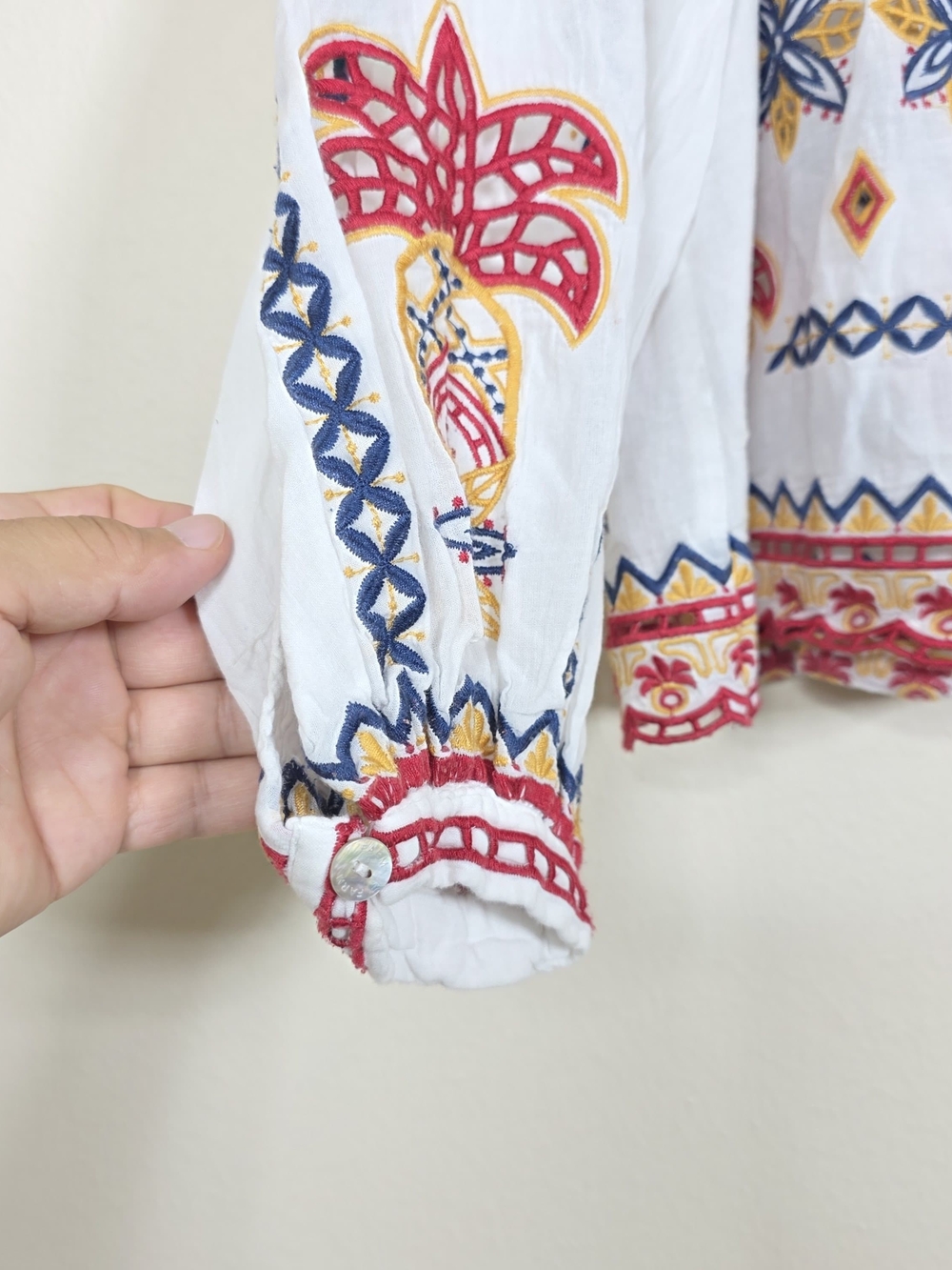 FARM RIO MARY TILES OFF-WHITE EMBROIDERED BLOUSE SIZE M MSRP $ 280 - Picture 9 of 12